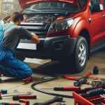 Meccanico con accessori auto in officina