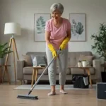 Donna impegnata in pulizie di casa