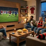 Persone guardano partita di calcio in tv