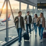 Viaggiatori in uno scalo di compagnie di voli low cost