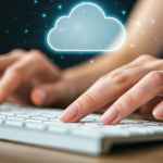 Utente al pc che salva file nel cloud storage