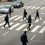Pedoni attraversano sulle strisce pedonali