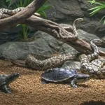 Un terrario con rettili come lucertole, serpenti e tartarughe