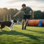 Tipico allenamento con il cane degli sport cinofili con il padrone come addestratore