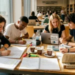 Ragazzi e ragazze che si preparano ad un esame di maturità