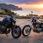 Un confronto visivo tra l'anima moderna di una moto nuova e il fascino senza tempo di un usato ben tenuto
