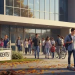 Scena di ritorno a scuola di un gruppo di studenti