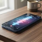 Uno smartphone sul tavolo mostra l'onda di suonerie del telefono