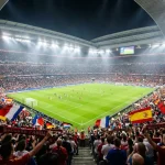 Uno stadio moderno gremito di tifosi per assistere a una partita dei campionati di calcio europei