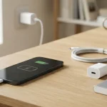 Esempio di come caricare lo smartphone con cavo USB-C e piccolo caricatore nella presa di corrente.