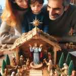 Famiglia costruisce un presepe fai da te