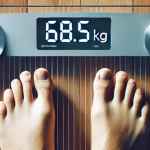 Una bilancia pesapersone digitale con su dei piedi