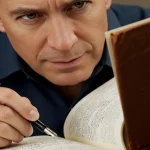 Editor di libri che revisiona un manoscritto