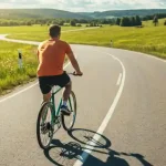 Ciclista pedala su una delle belle ciclabili in Italia