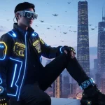 Immagine futuristica di ragazzo con dispositivi indossabili