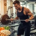 Atleta che si allena in palestra con un bilanciere per aumentare la massa muscolare
