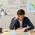 Ragazzo delle superiori che studia per affrontare debiti scolastici