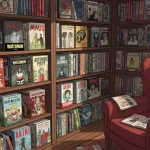Illustrazione di libreria con graphic novel stranieri