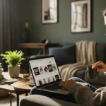 Persona a casa che fa un acquisito online durante il black friday con sguardo soddisfatto