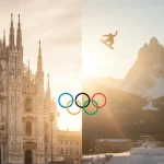 Immagine che rappresenta le Olimpiadi di Milano Cortina con Duomo e Dolomiti