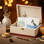 Un elegante cofanetto di regali llast minute con voucher per esperienze e oggetti sostenibili