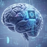 Rappresentazione concettuale di un chip Neuralink impiantato nel cervello umano