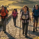 Persone con zaino su uno dei cammini d'Italia