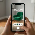 Esempio di applicazione di Realtà Aumentata con app per vedere come sta un divano in una sala direttamente sullo smartphone prima dell'acquisto