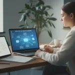 Studente che usa l'AI per studiare insieme a libri e quaderni tradizionali
