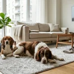 Cani iun appartamento rilassati sul tappeto di una sala