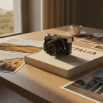 Rappresentazione dei fotografi italiani con macchina fotografica su scatti di paesaggi evocativi