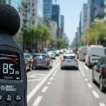 Concetto di decibel e misurazione dell'inquinamento acustico in un contesto urbano.