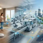 Ecosistema Internet of Things (IoT): integrazione tra casa intelligente, industria 4.0 e infrastrutture urbane connesse.