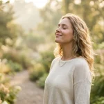 Donna che si rilassa al sole del mattino: un'immagine che richiama il benessere psicofisico, l'energia vitale e l'importanza di stimolare le difese immunitarie in modo naturale.