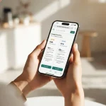 Persona che tiene in mano uno smartphone consultando un sito web di confronto tariffe di telefonia mobile con prezzi in euro.