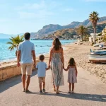 Tipica immagine di vacanze degli italiani al mare con una famiglia con due figli